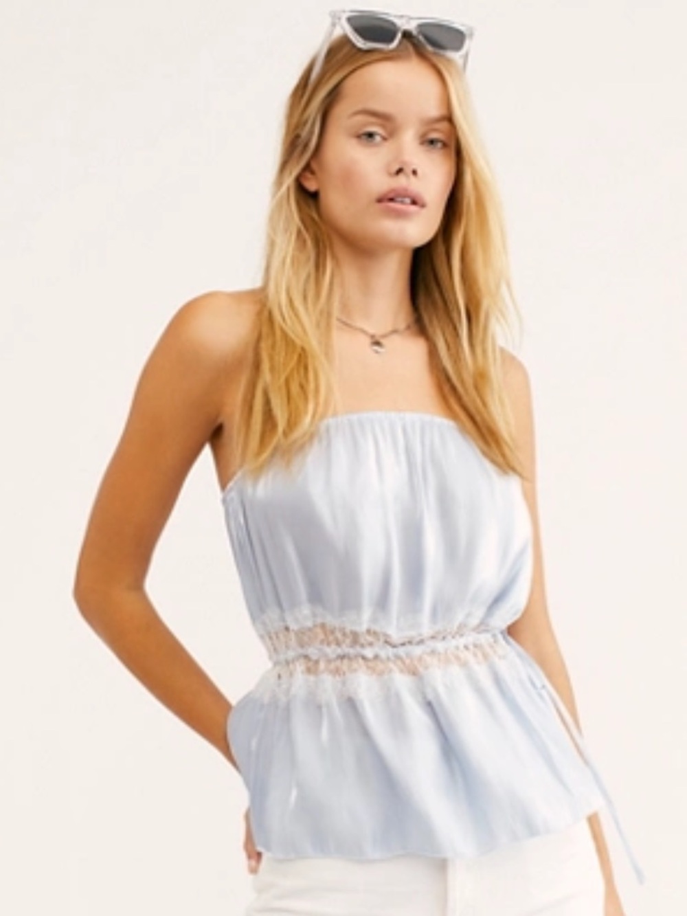 Free People Tellin You Tube Top Small Boho Baby Blue/Gray